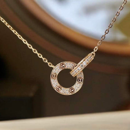 [Lumi Jewellery]LOVE 7.6MM NECKLACE ROSE GOLD AND SILVER  FULL DIAMOND