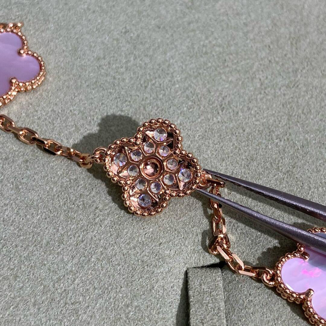 [Lumi Jewellery]CLOVER 10 MOTIFS DIAMOND PINK MOP NECKLACE