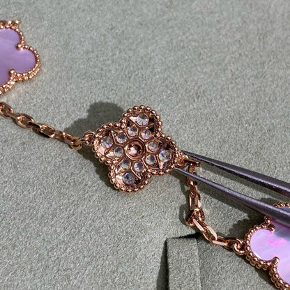[Lumi Jewellery]CLOVER 10 MOTIFS DIAMOND PINK MOP NECKLACE