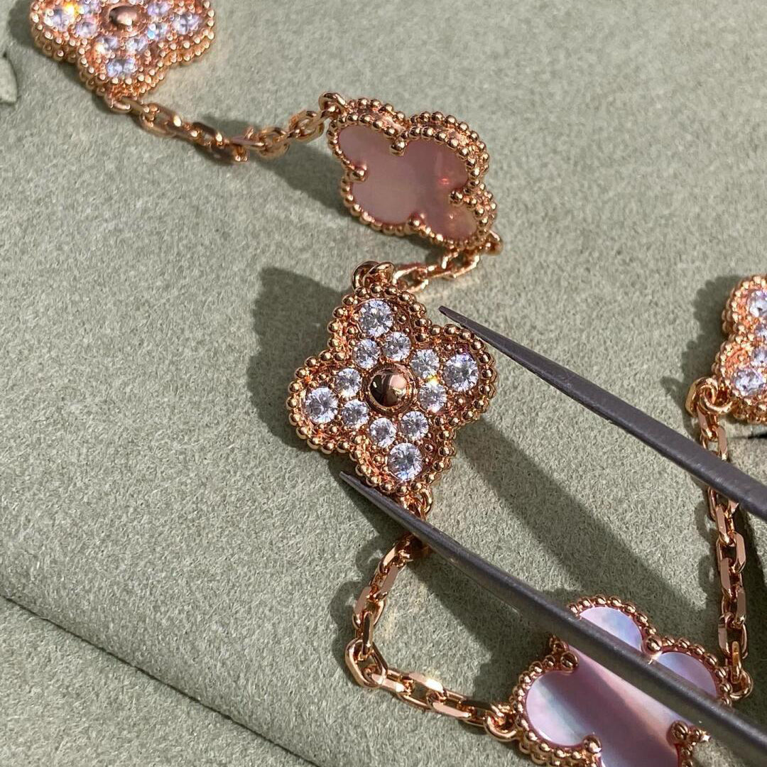 [Lumi Jewellery]CLOVER 10 MOTIFS DIAMOND PINK MOP NECKLACE