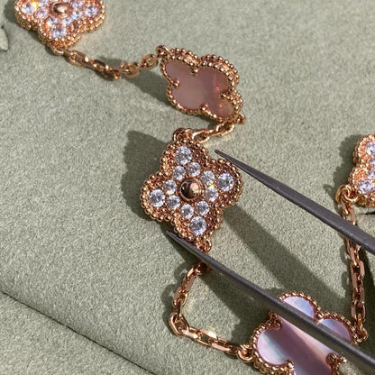 [Lumi Jewellery]CLOVER 10 MOTIFS DIAMOND PINK MOP NECKLACE