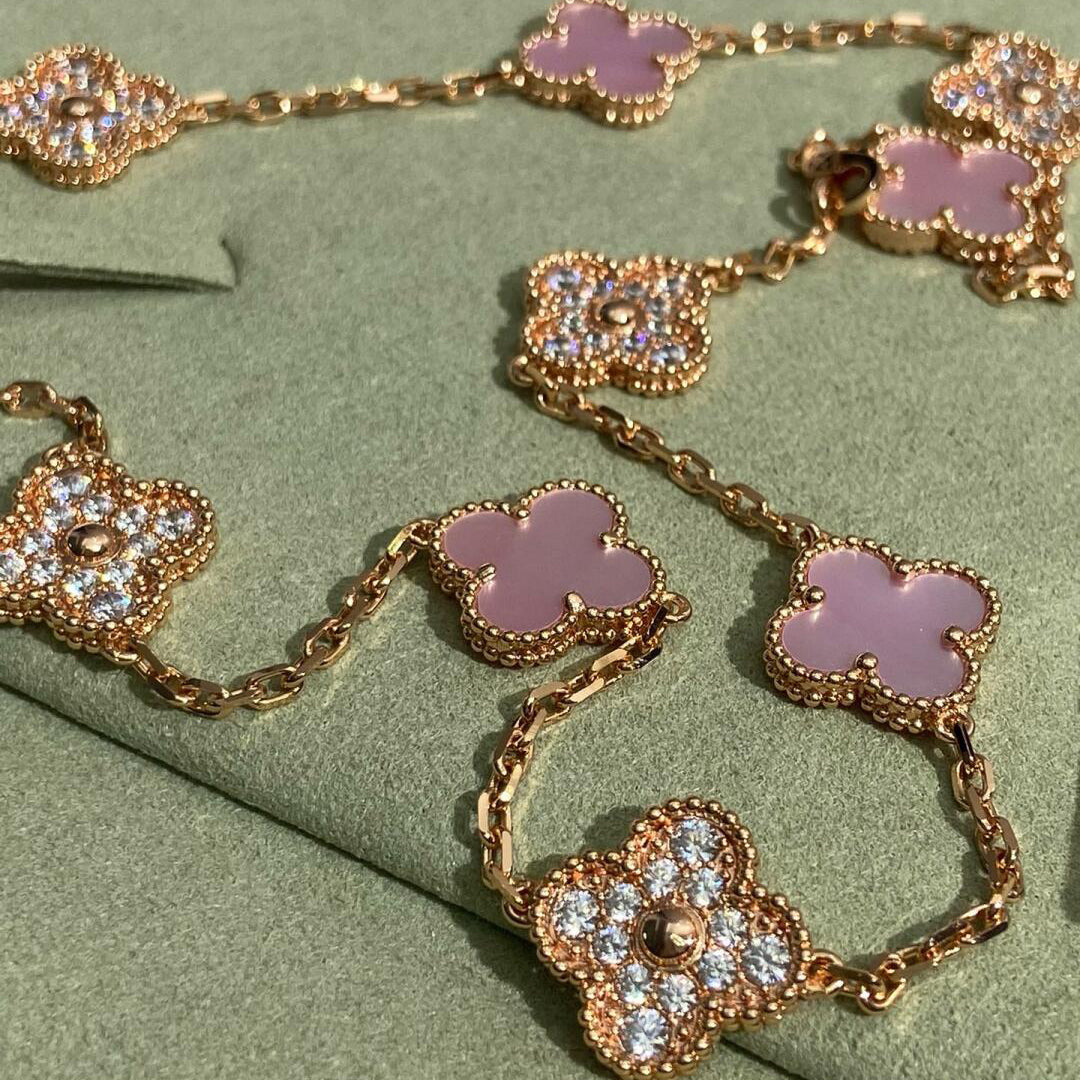 [Lumi Jewellery]CLOVER 10 MOTIFS DIAMOND PINK MOP NECKLACE