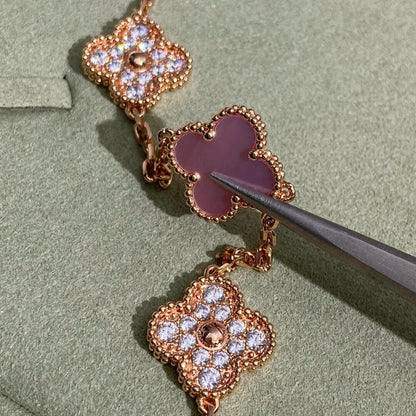 [Lumi Jewellery]CLOVER 10 MOTIFS DIAMOND PINK MOP NECKLACE