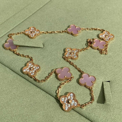 [Lumi Jewellery]CLOVER 10 MOTIFS DIAMOND PINK MOP NECKLACE
