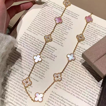[Lumi Jewellery]CLOVER 10 MOTIFS DIAMOND PINK MOP NECKLACE