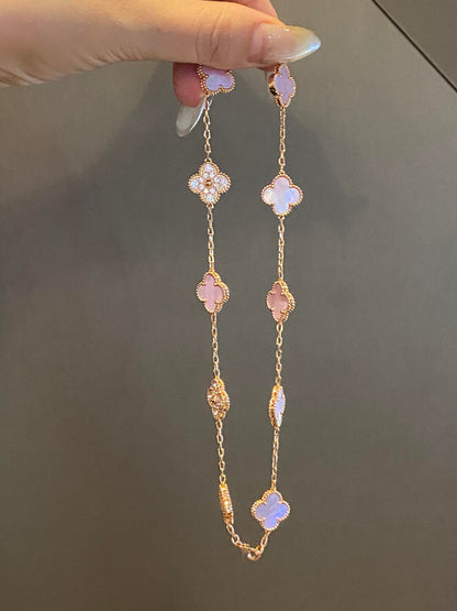 [Lumi Jewellery]CLOVER 10 MOTIFS DIAMOND PINK MOP NECKLACE