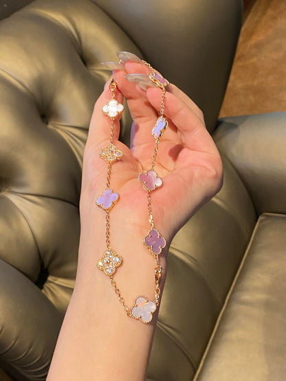 [Lumi Jewellery]CLOVER 10 MOTIFS DIAMOND PINK MOP NECKLACE