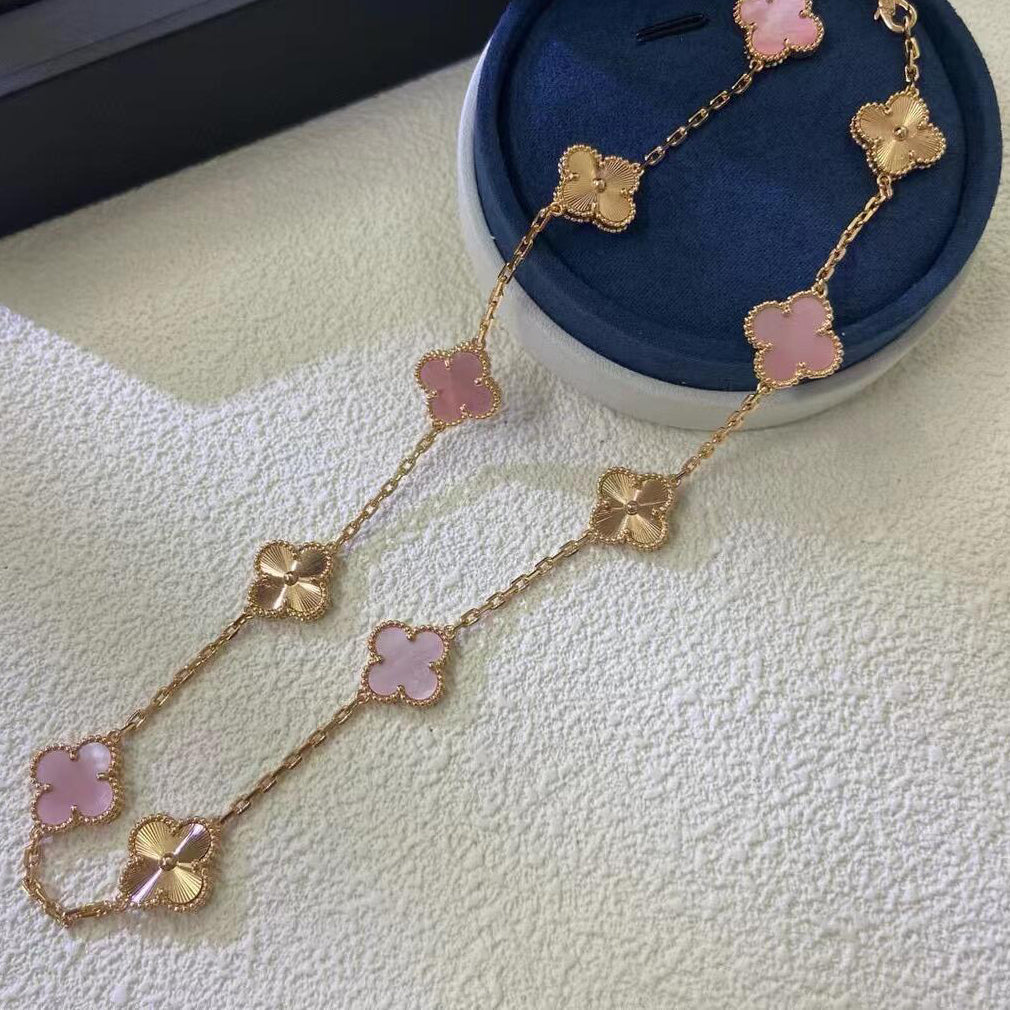 [Lumi Jewellery]CLOVER 10 MOTIFS  LASER PINK MOP NECKLACE