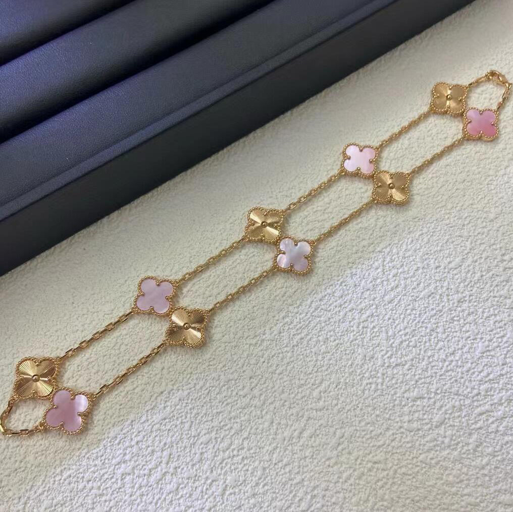 [Lumi Jewellery]CLOVER 10 MOTIFS  LASER PINK MOP NECKLACE