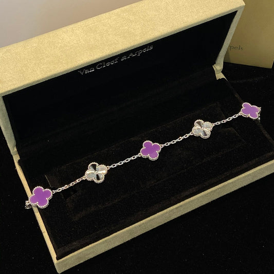 [Lumi Jewellery]CLOVER  5 MOTIFS  PURPLE VIOLET BRACELET SILVER