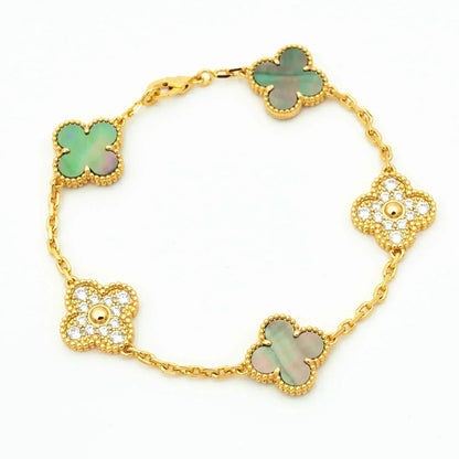 [Lumi Jewellery] CLOVER 5 MOTIF GRAY MOP BRACELET COLLECTION