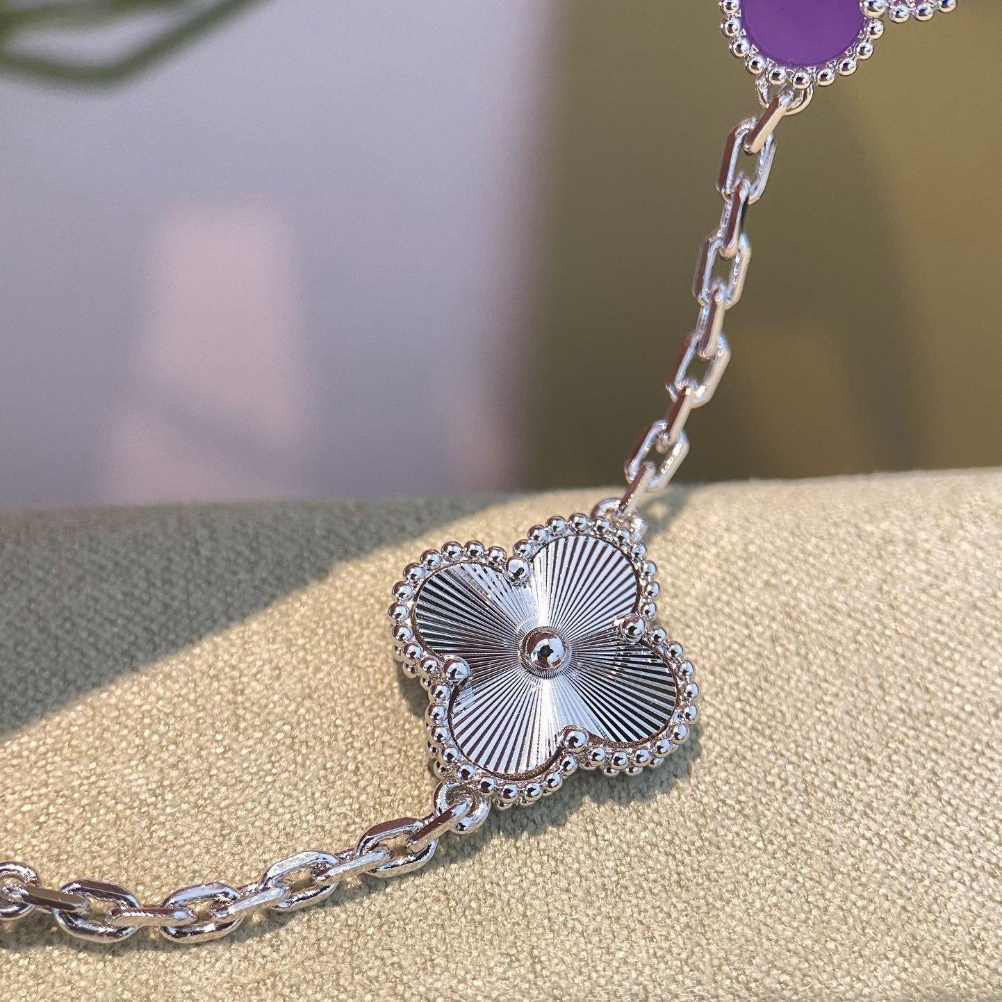 [Lumi Jewellery]CLOVER  5 MOTIFS  PURPLE VIOLET BRACELET SILVER