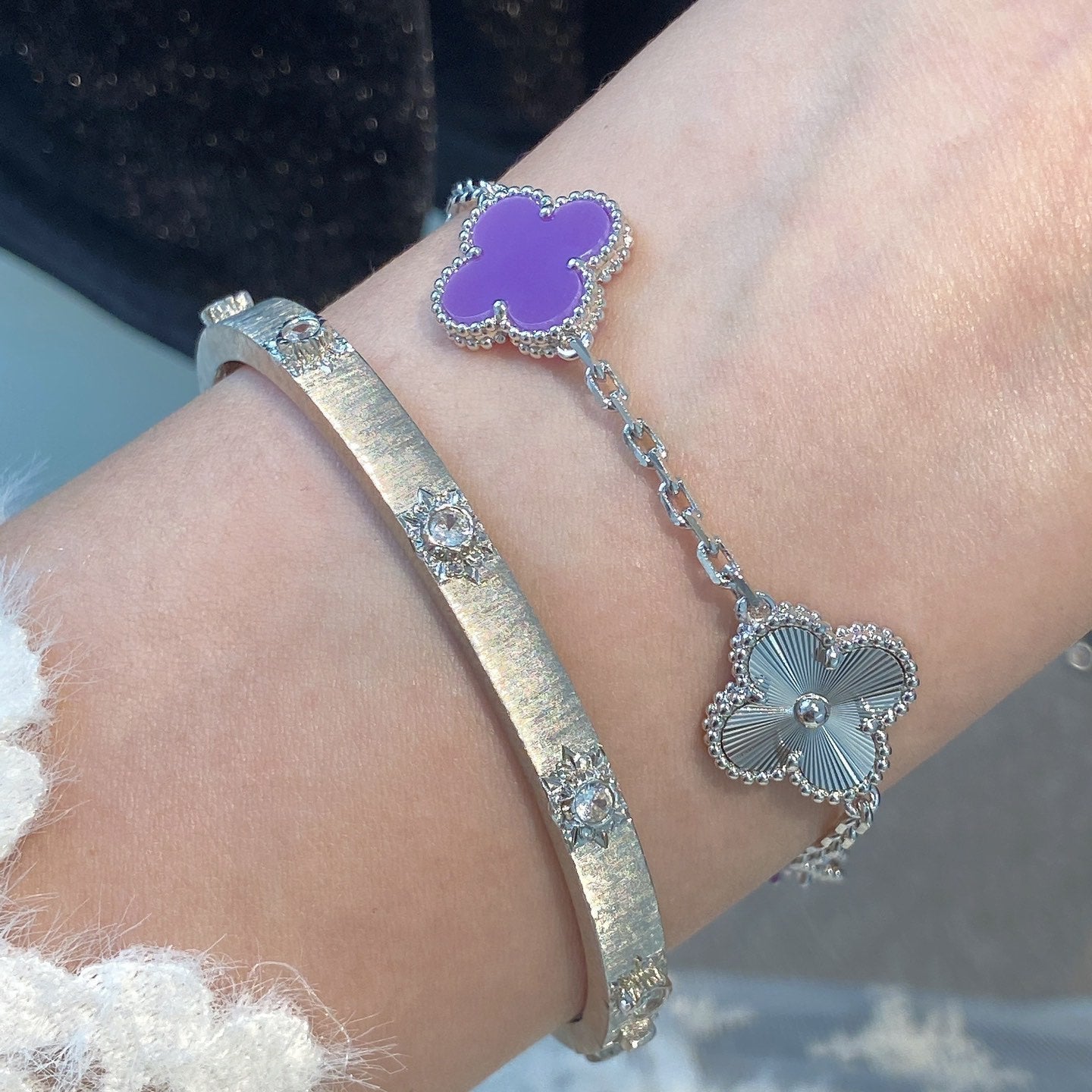 [Lumi Jewellery]CLOVER  5 MOTIFS  PURPLE VIOLET BRACELET SILVER