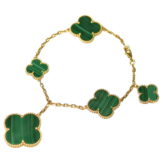 [Lumi Jewellery]MAGIC CLOVER MALACHITE GOLD BRACELET 5 MOTIFS