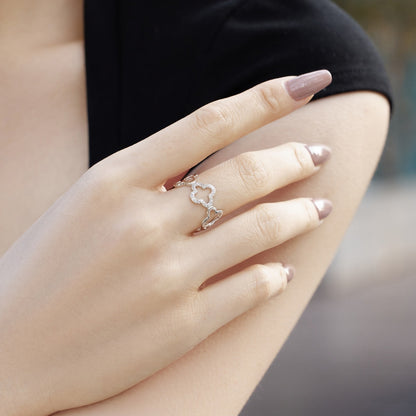 [Lumi Jewellery]Hollow Design Four-Leaf Clover Flower Shape Ring