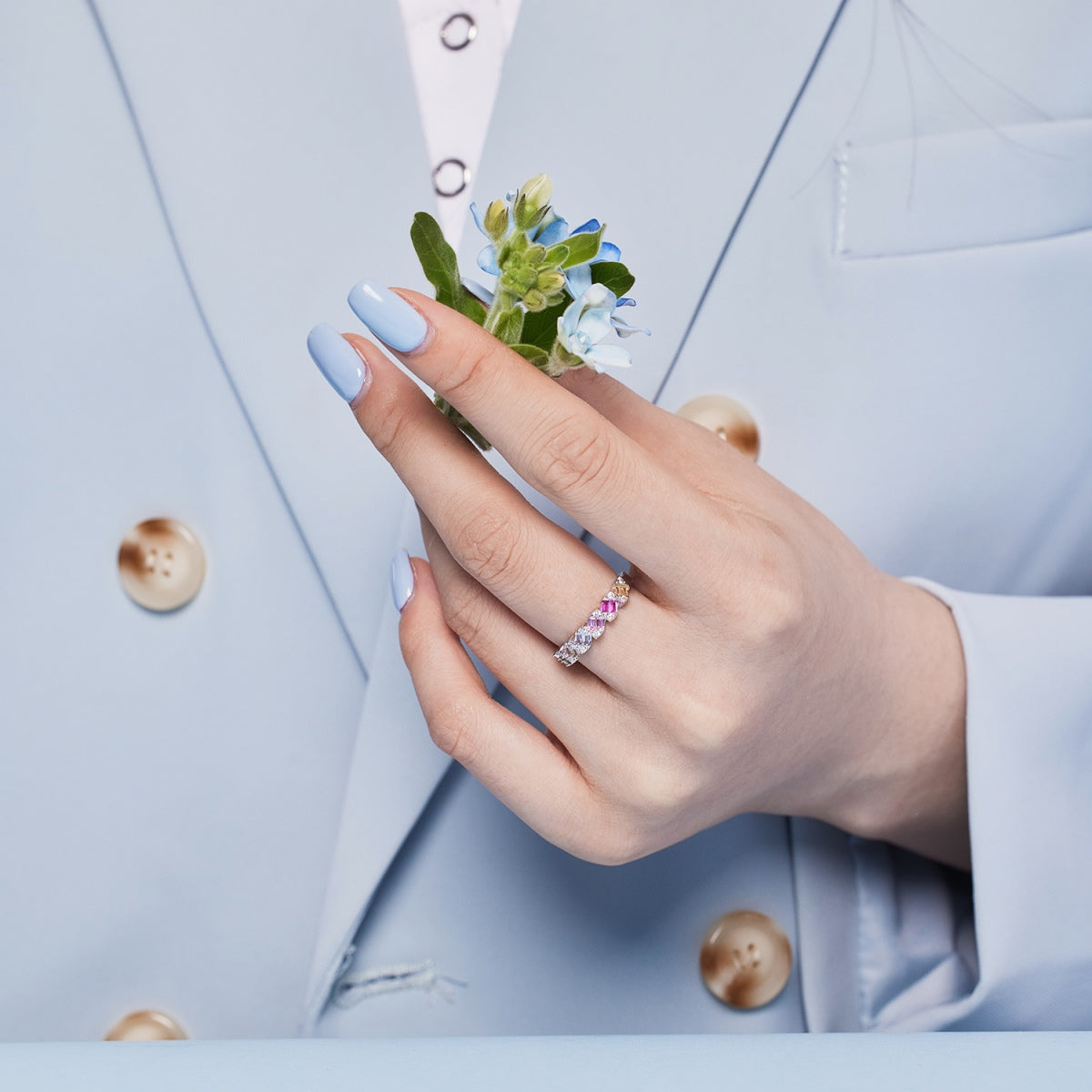 [Lumi Jewellery]Delicate Vibrant Emerald Cut Daily Ring