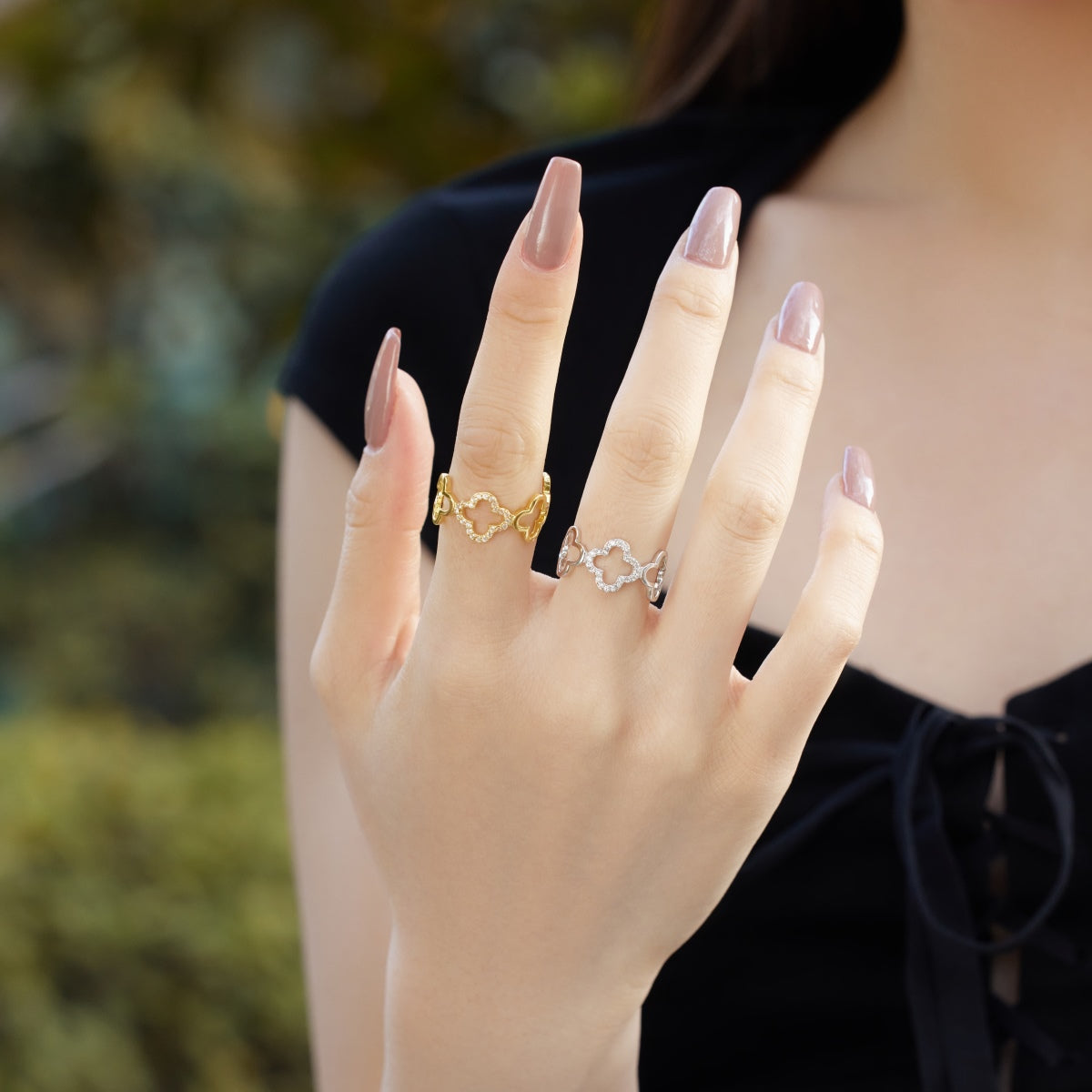 [Lumi Jewellery]Hollow Design Four-Leaf Clover Flower Shape Ring