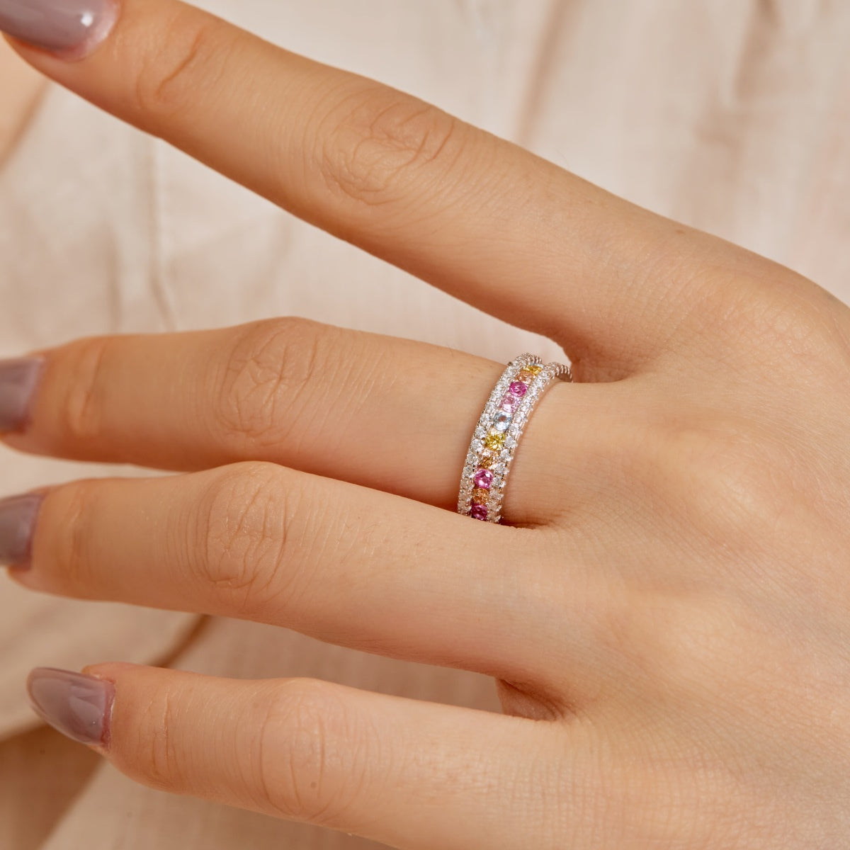 [Lumi Jewellery]Delicate Colorful Round Cut Daily Ring