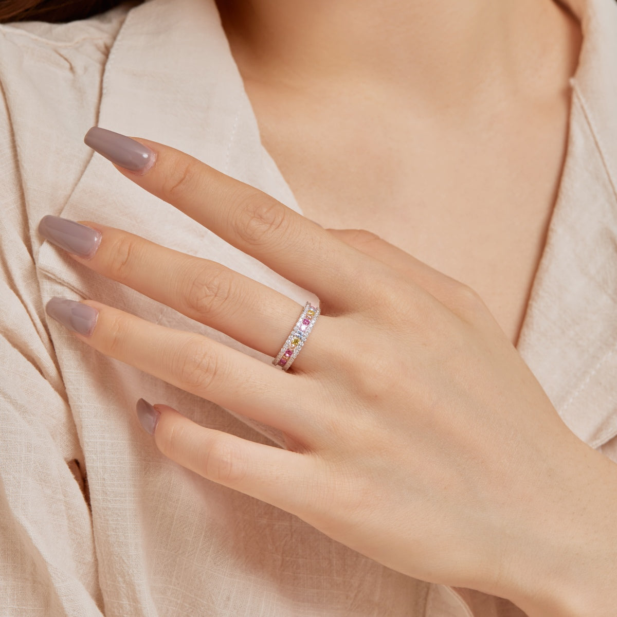 [Lumi Jewellery]Delicate Colorful Round Cut Daily Ring