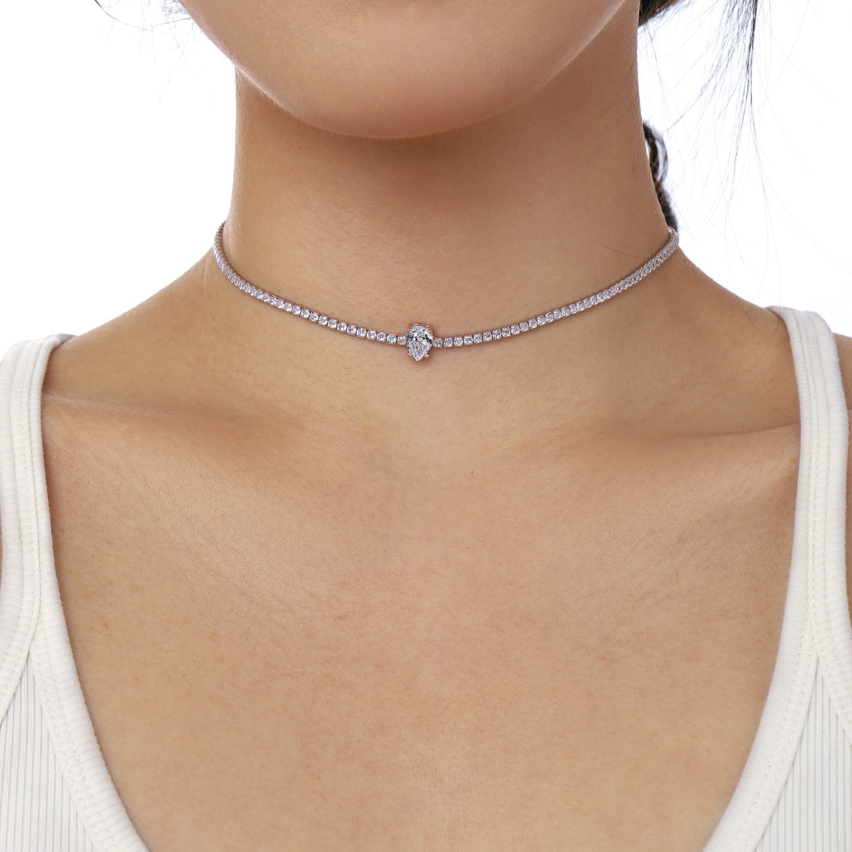 [Lumi Jewellery]1.0 carat Unique Pear Cut Tennis Necklace