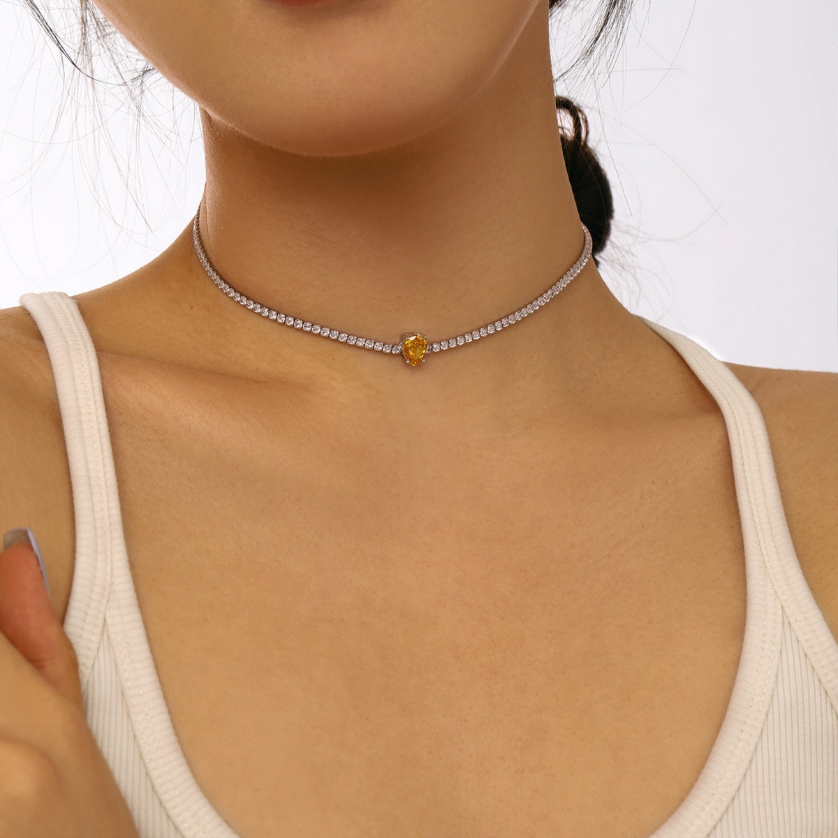[Lumi Jewellery]1.0 carat Unique Pear Cut Tennis Necklace