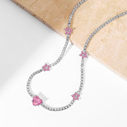 [Lumi Jewellery]Dazzling Pink Heart Flower Necklace