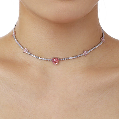 [Lumi Jewellery]Dazzling Pink Heart Flower Necklace