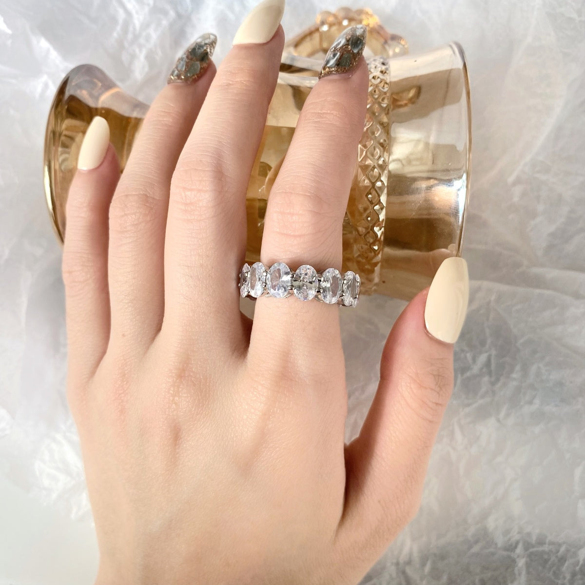 [Lumi Jewellery]Dainty Elongated Cushion Cut Tennis Ring