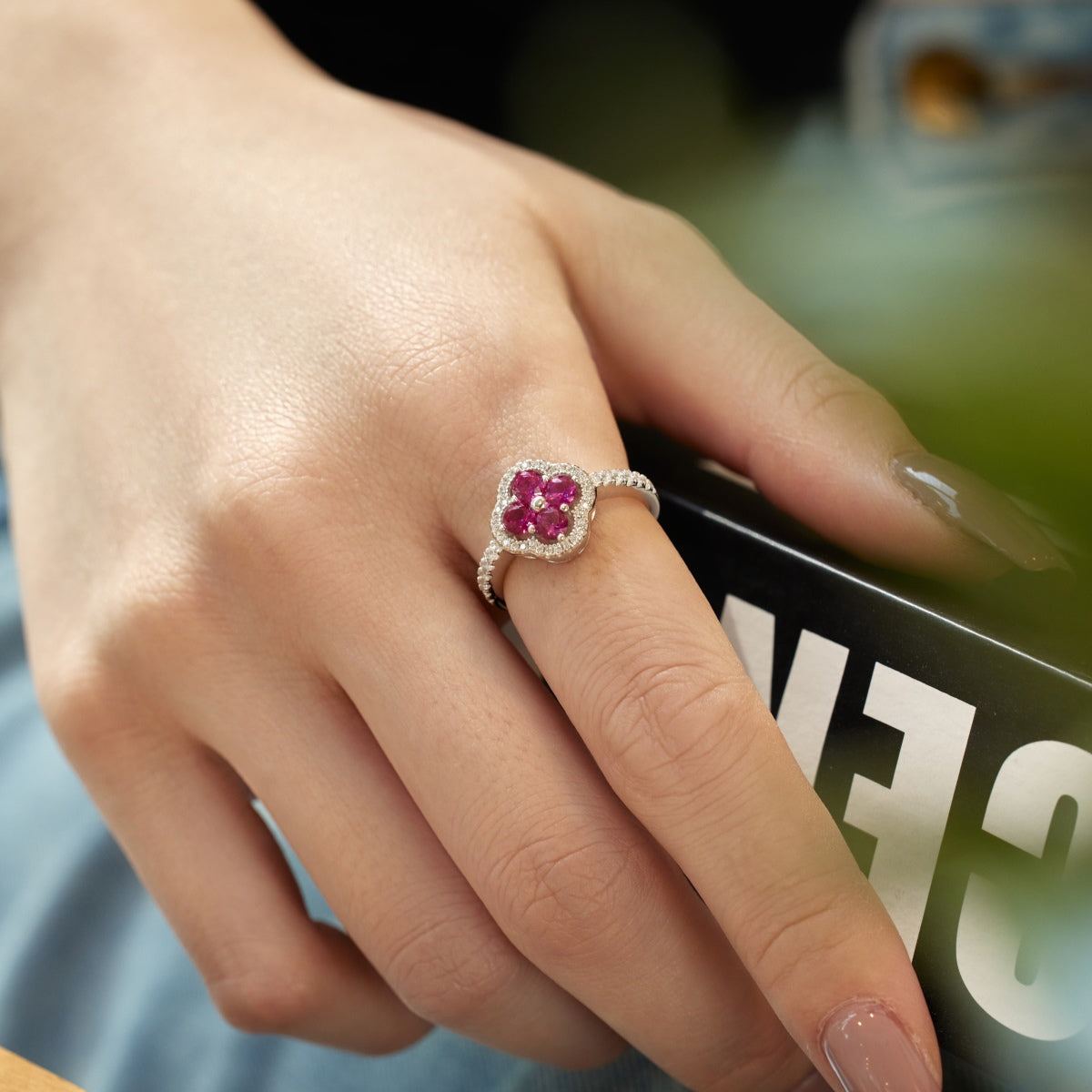 [Lumi Jewellery]Four Leaf Clover Flower Design Ring