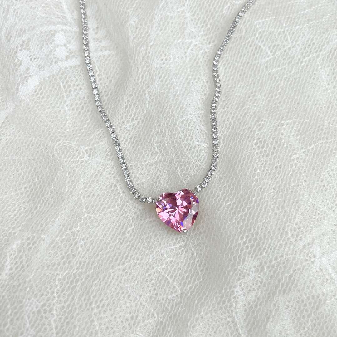 [Lumi Jewellery]8.0 Carat Versatile Colorful Sweet Heart-Shaped Tennis Necklace