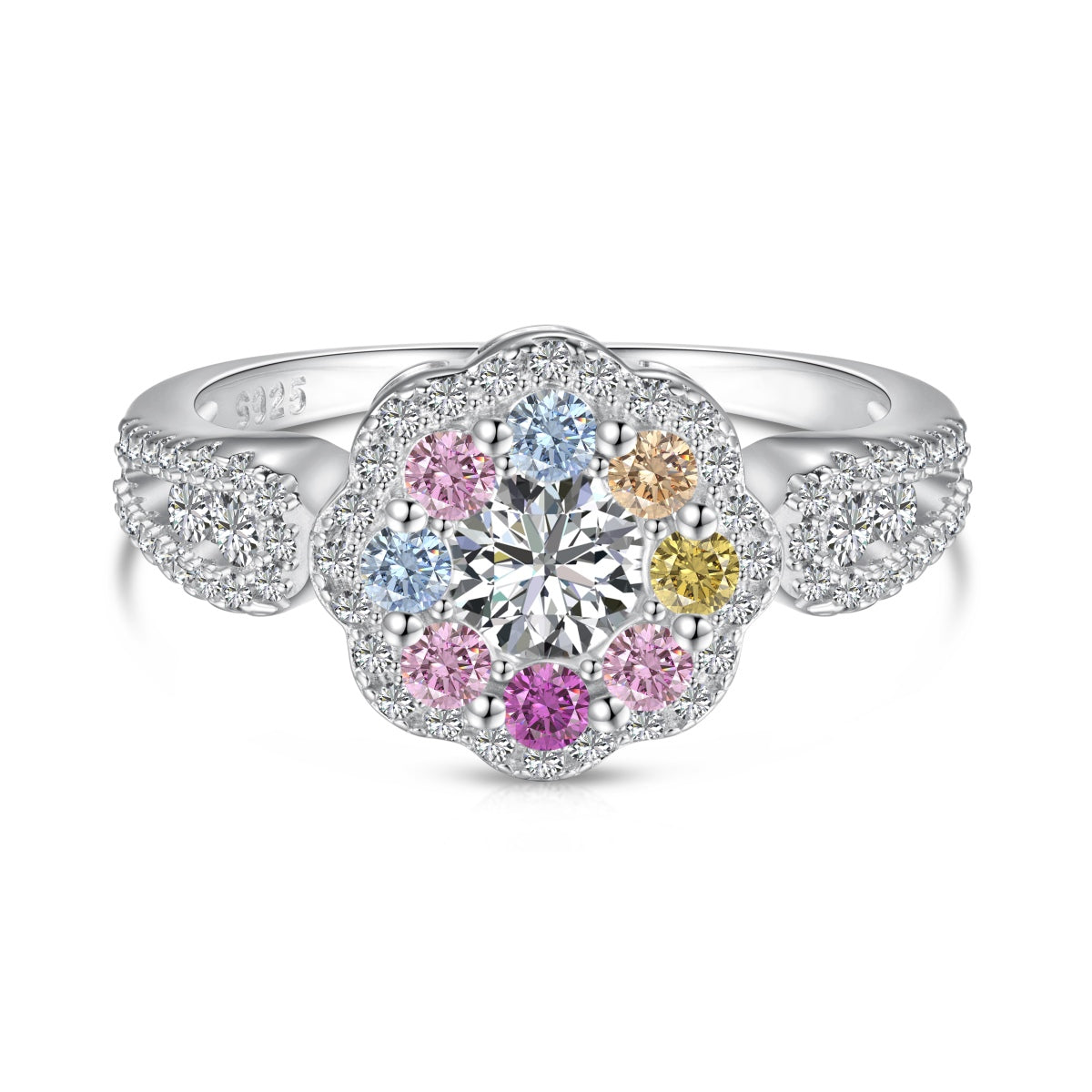 [Lumi Jewellery]Delicate Colorful Round Cut Flower Shape Wedding Ring