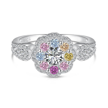 [Lumi Jewellery]Delicate Colorful Round Cut Flower Shape Wedding Ring