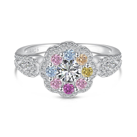 [Lumi Jewellery]Delicate Colorful Round Cut Flower Shape Wedding Ring