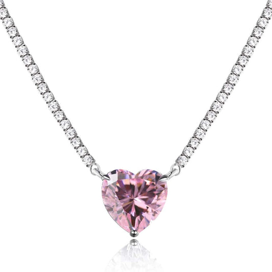 [Lumi Jewellery]8.0 Carat Versatile Colorful Sweet Heart-Shaped Tennis Necklace