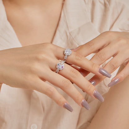 [Lumi Jewellery]Delicate Colorful Round Cut Flower Shape Wedding Ring