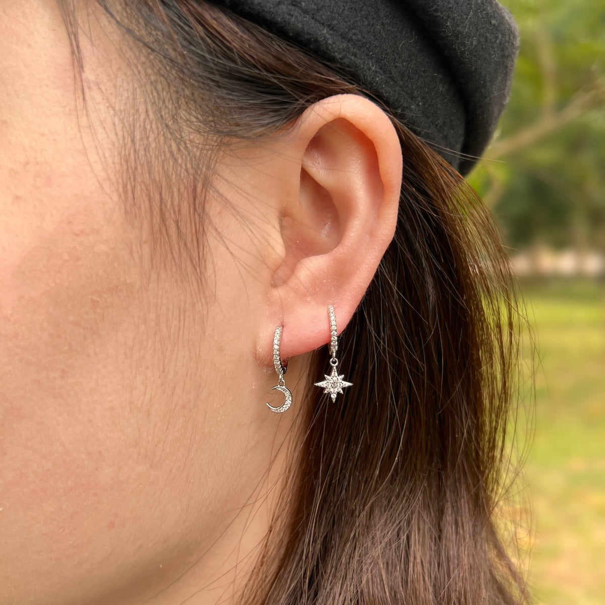 [Lumi Jewellery]Star and Moon Asymmetric Earrings