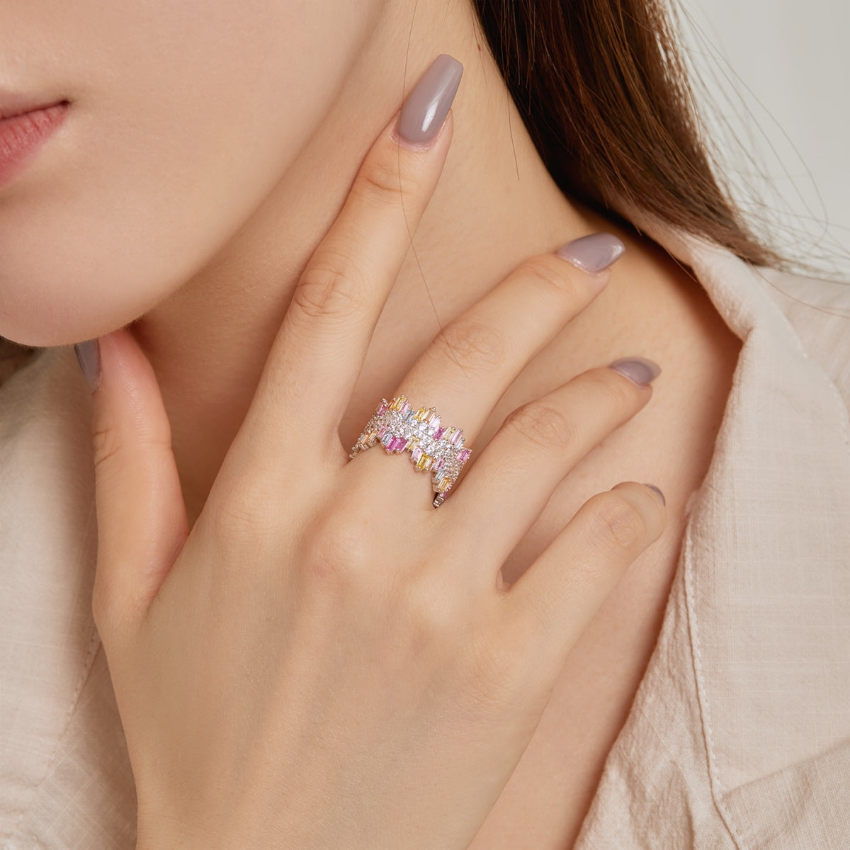 [Lumi Jewellery]Luxurious Colorful Radiant Cut Daily Ring
