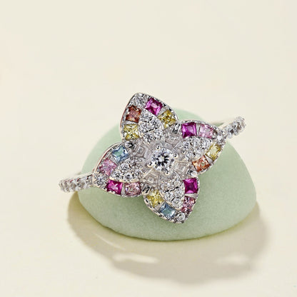 [Lumi Jewellery]Luxurious Colorful Flower Shape Banquet Ring