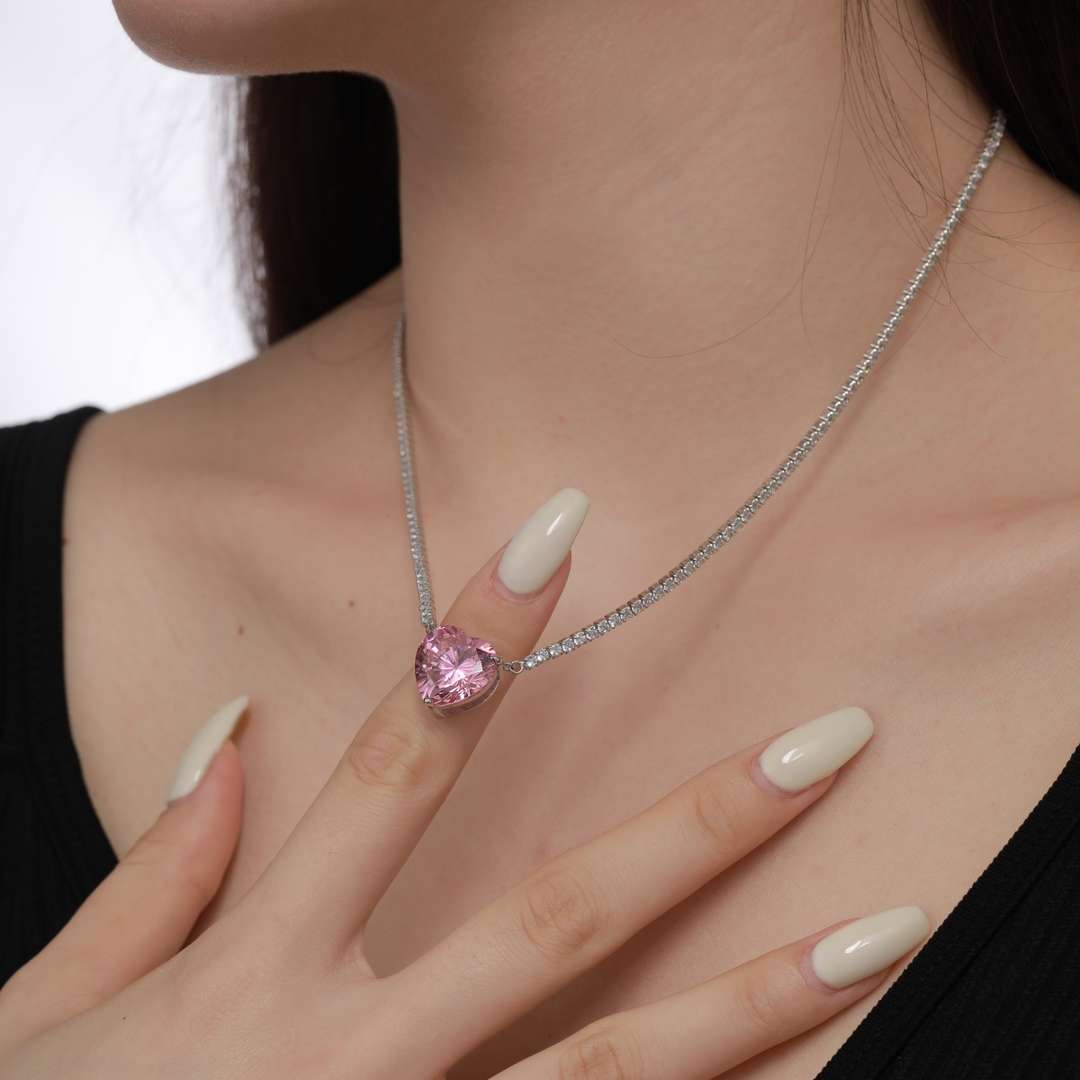[Lumi Jewellery]8.0 Carat Versatile Colorful Sweet Heart-Shaped Tennis Necklace