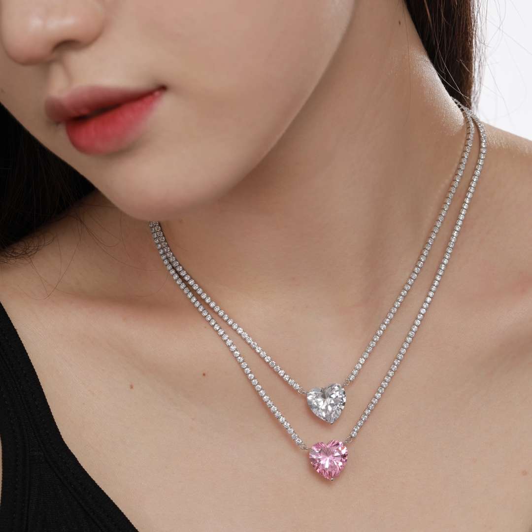 [Lumi Jewellery]8.0 Carat Versatile Colorful Sweet Heart-Shaped Tennis Necklace