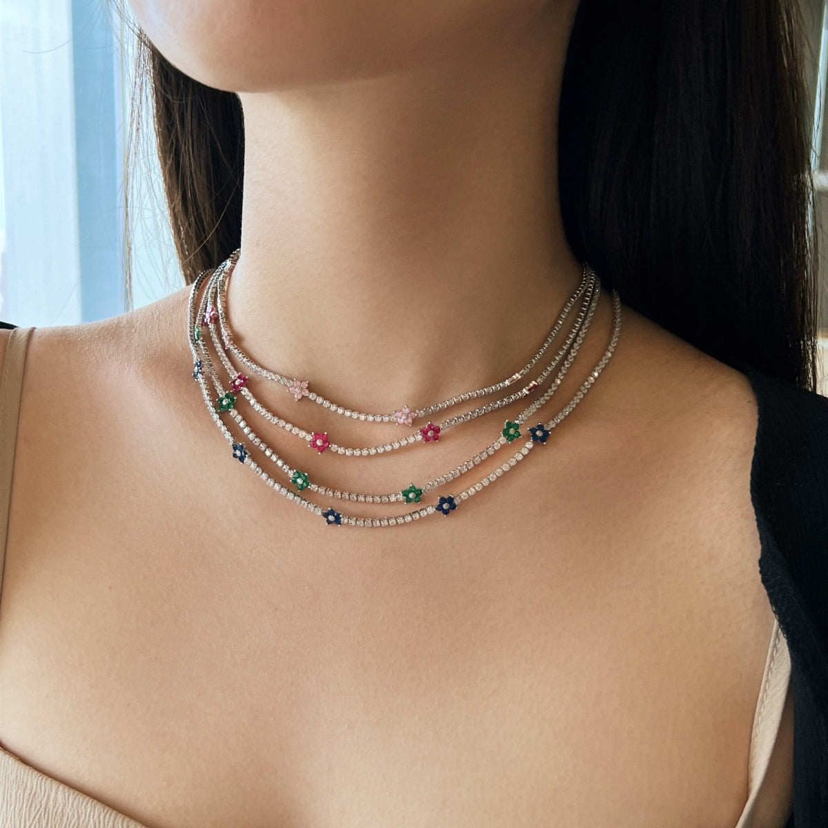 [Lumi Jewellery]Luxurious Colorful Flower Tennis Necklace