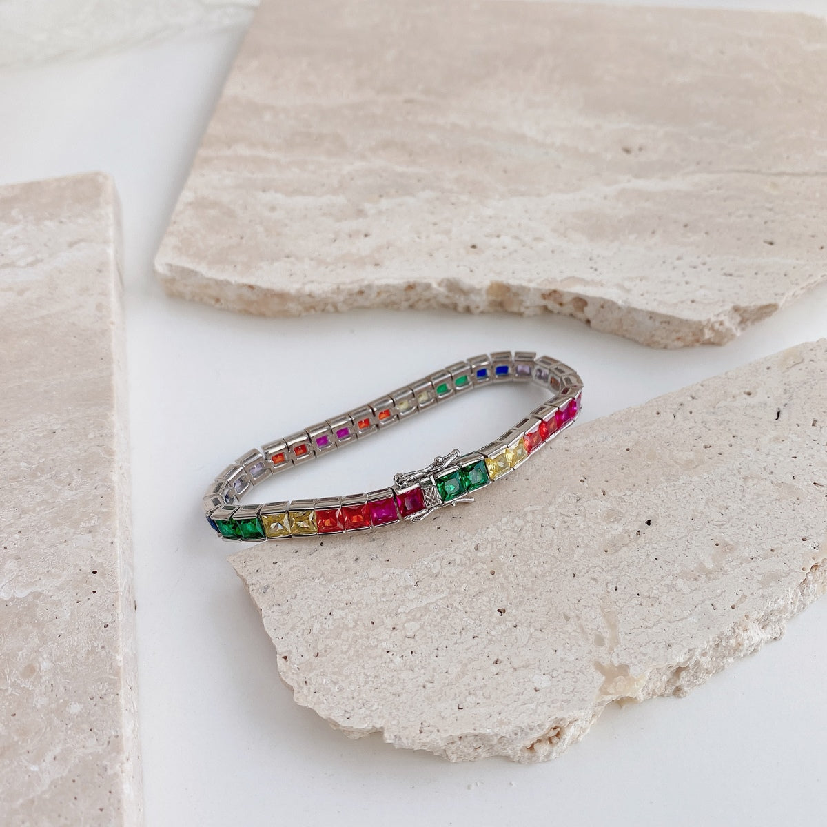 [Lumi Jewellery]Radiant Colorful Princess Cut Tennis Bracelet