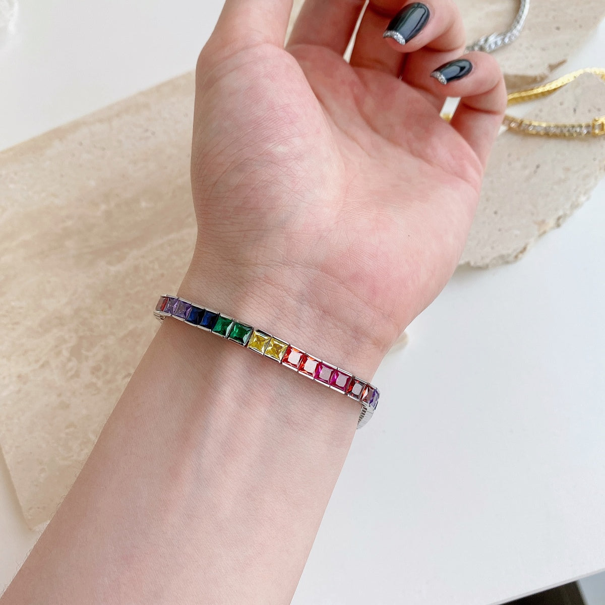[Lumi Jewellery]Radiant Colorful Princess Cut Tennis Bracelet
