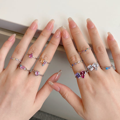 [Lumi Jewellery]Radiant Colorful Round Cut Daily Ring
