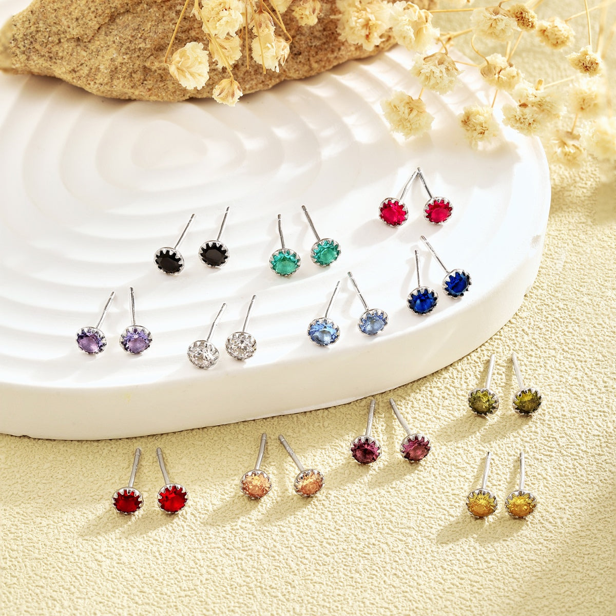 [Lumi Jewellery]Sparkling Colorful Round Shape Earrings