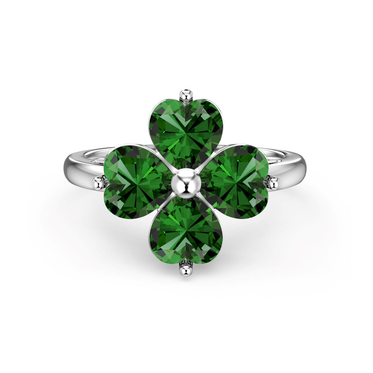 [Lumi Jewellery]Heart-shaped Four-Leaf Clover Ball Ring