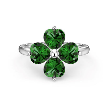 [Lumi Jewellery]Heart-shaped Four-Leaf Clover Ball Ring
