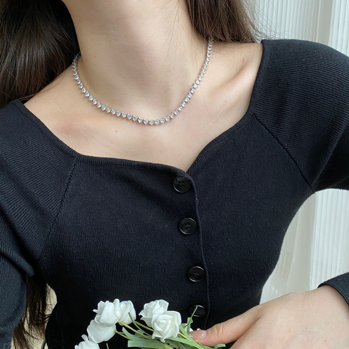 [Lumi Jewellery]Ornate Heart Cut Tennis Necklace