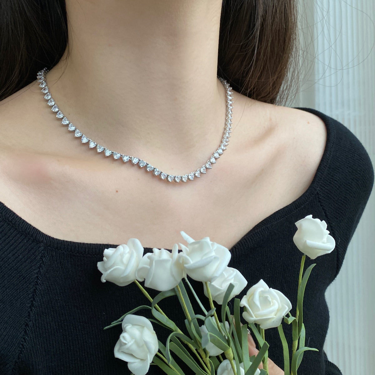[Lumi Jewellery]Ornate Heart Cut Tennis Necklace