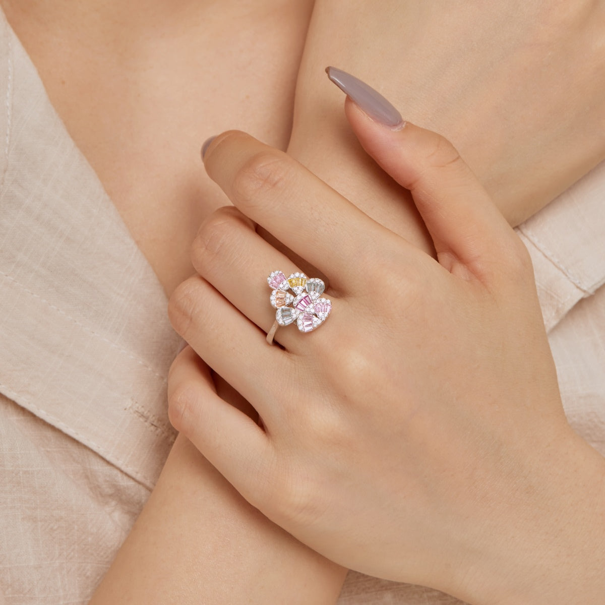 [Lumi Jewellery]Sparkling Colorful Water Drop Shape Daily Ring